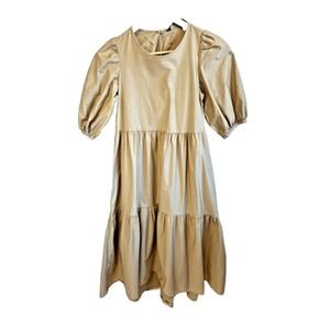 ZARA Camel tiered poplin midi dress bloggers favorite SIZE XS